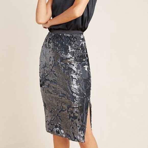 Anthropologie Claudia velvet sequin skirt new with tags size 0 gray - Picture 2 of 5